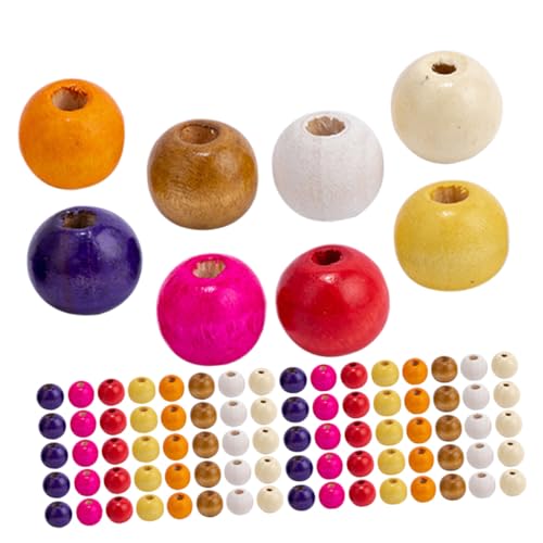 Gogogmee Bunte Holzperlen Große Rund Lose Perlen Poliert Einfaches Auffädeln Für DIY Schmuck Armbänder Halsketten Originelles Basteln Zubehör von Gogogmee