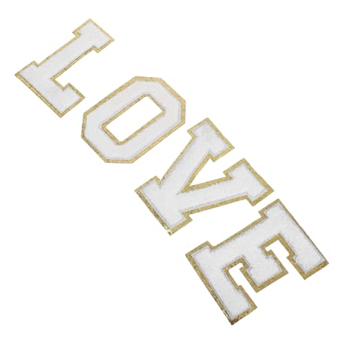 Gogogmee Chenille Buchstaben Aufnäher mit Goldglitzer Rand zum Aufbügeln Love Letter Applikationen für Jacken Hüte Rucksäcke Einfache Diy-anwendung Modische Textilverzierung von Gogogmee