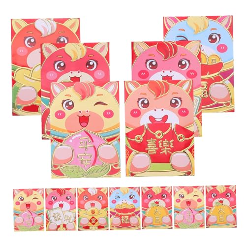 Gogogmee Chinesische Rote Umschläge Pferdejahr Hongbao Cartoon Pferd Design Papierumschläge für Frühlingsfest Glücksgeldumschläge mit Festlichem Motiv von Gogogmee