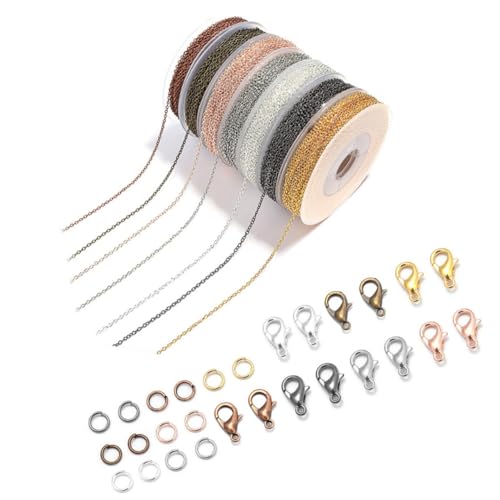 Gogogmee Edelstahl Schmuckkette mit Meterware und Karabinerverschlüssen Biegeringen Farben Inklusive Silber Weißgold Gold Roségold Antikgrün Antikkupfer Schwarz für DIY Armband und von Gogogmee