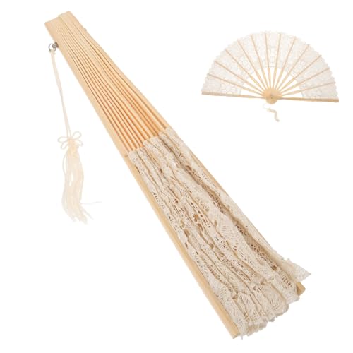 Gogogmee Faltbarer Handfächer aus Holz und Spitze Handlicher Bestickter Spitzen Faltfächer für Tanz Hochzeit Party und Sommerliche Dekoration Langlebiger Leichter Bambusfächer von Gogogmee