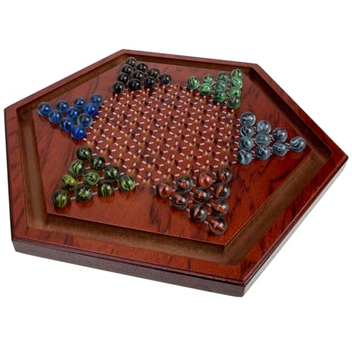 Gogogmee Holz Chinese Checkers Natürliches Sechseckiges Brettspiel mit Glasperlen Robuste Holzstruktur Pädagogisches Gesellschaftsspiel für Familienzeit und Freizeitspaß von Gogogmee