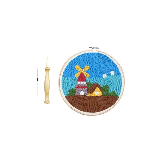 Gogogmee Punch Needle Stickerei Set für Anfänger DIY Stanznadel Stickrahmen mit Bunter Wolle und Ergonomischem Holzgriff Komplettes Embroidery Base Kit für Kreatives Handwerk Zuhause von Gogogmee