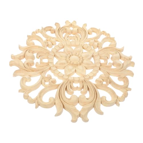 Gogogmee Runde Holzapplikation aus Holzschnitzerei Dekorative Möbelverzierung Holzornament für Türen Schränke Wände Vielseitig zum Basteln und Möbel Dekorieren von Gogogmee