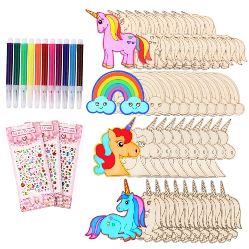 Gogogmee Unlackierte Einhorn holzscheiben Naturholz Bastelplatten zum Bemalen DIY Holzfiguren für Kindergeburtstag Party Dekoration und Heimdeko von Gogogmee
