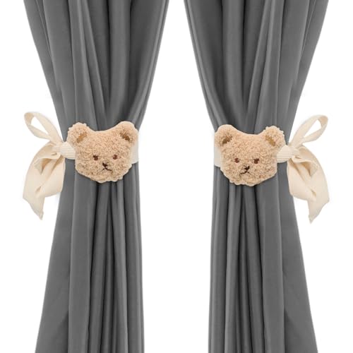 Gohytal 2 Stück Vorhang Raffhalter Gardinenband, Raffhalter für Vorhänge,Niedlich Bär Vorhang Seil Raffhalter Vorhang Baumwoll Seil Handstrick Raffhalter Vorhang Clips für Schlafzimmer Büro Dekoration von Gohytal