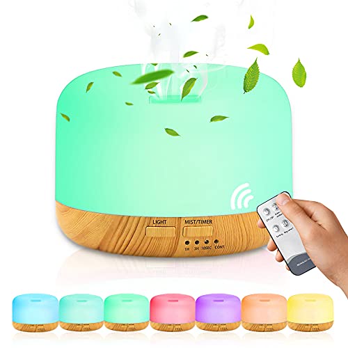 Gohytal Aroma Diffuser, 500ML Ätherische Öle Diffuser Ultraschall Lufterfrischer Wohnung Duftöl Diffuser mit 7 Farben LED Licht&Fernbedienung, für Büro/Schlafzimmer/Spa/Yoga von Gohytal