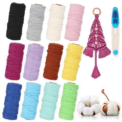 Gohytal Makramee Garn Set 2mmx30m, 12 Stück Makramee Set, Natur Baumwolle Makramee Baumwollgarn Bunt Farbverlauf Weihnachten Deko, Baumwollseil Makramee Zubehör für DIY Handwerk Wandbehang Makramee von Gohytal