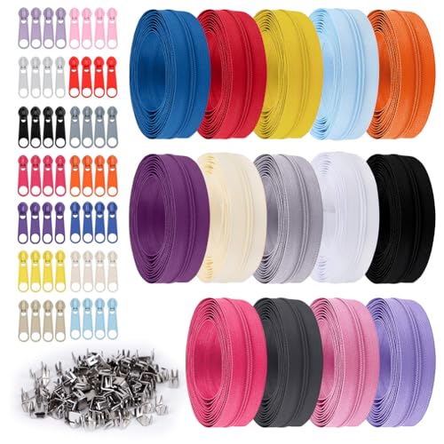 14 Farben Nylon Reißverschlüsse Set, Gohytal Endlosreißverschluss mit Zipper, Schieber und Reißverschluss, DIY Reißverschluss Endlos Set zum Nähen & Basteln für Kleidung Tasche Bettwäsche von Gohytal
