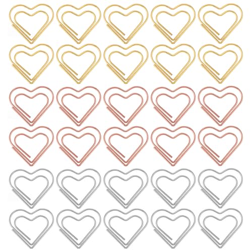 Goiern® 30 Stück Herz büroklammern Set（ Silber/Roségold/Gold büroklammern）,büroklammern, Foldback Klammern, Metall， Herzform büroklammern, Büro, Klassenzimmer von Goiern