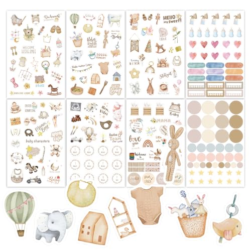 Goiern 8 Blätter Scrapbookaufkleber, Verschiedene Muster Baby Scrapbookaufkleber Kleinkindaufkleber für Scrapbooking Baby Mädchen Junge Aufkleber von Goiern