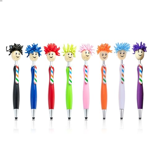 Goiern 8 Stück Kugelschreiber,Microfaser Bildschirmreiniger Stifte Mop Head Topper Stifte Lustige Kugelschreiber mit Stylus-Spitzen für Kinder Erwachsene von Goiern