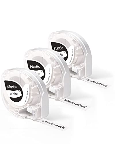 Goknu Kompatibles Etikettenband Ersatz für Dymo Letratag, Kunststoff Weißes Etikettenband 12 mm x 4 m Kompatibel mit LT-100H LT-100T XR & Phomemo P12 Etikettendrucker, Schwarz auf Weiß Etikettenband von Goknu