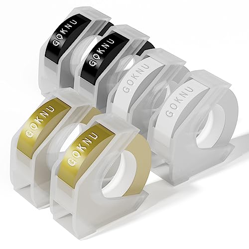 Prägeband Ersatz für Dymo Prägeband, 9mm 3D Etikettenband Kompatibel mit Dymo Omega S0717930 Junior S0717900 Prägegerät und E975 Beschriftungsgerät, Schwarz Gold Transparent, 6 Stück von Goknu