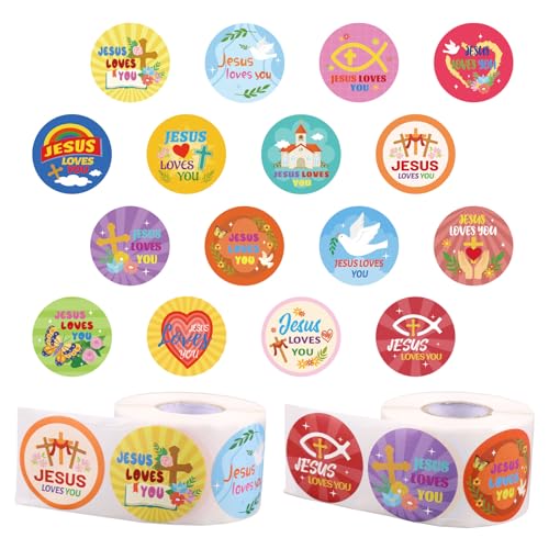 1000stk Jesus Liebt Dich Aufkleber, Bunte Christliche Religiöse Aufkleberrolle Religiöses Thema Ideal für Kinder Dekorativer Umschlag Karton Anreizgeschenk von Goktvai