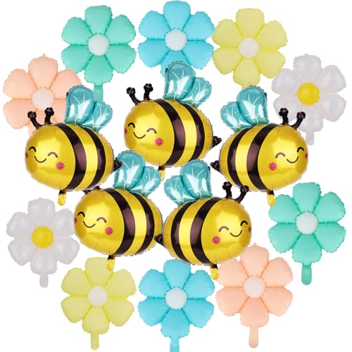 15stk Bienen und Gänseblümchen Ballons, Süße Smiley Gesichter Honigbienen Ballons Gänseblümchen Blumen Bienen Geburtstagszubehör für Geburtstagsparty Dekorationen (Mehrfarbig) von Goktvai