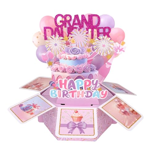 Geburtstagskarte zum Aufklappen, Lustige 3D-Pop-up-Geburtstagskarte mit Umschlag und Geschenkpapier Kreative Geschenkbox für Frauen Jubiläumsparty Dekoration Andenken (für die Enkelin) von Goktvai