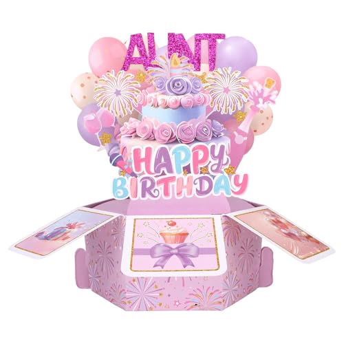 Geburtstagskarte zum Aufklappen, Lustige 3D-Pop-up-Geburtstagskarte mit Umschlag und Geschenkpapier Kreative Geschenkbox für Frauen Jubiläumsparty Dekoration Andenken (für die Tante) von Goktvai
