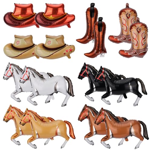 Goktvai 16stk Western-Cowboy Ballons Set, Cowboy Hut Stiefel & Pferde Ballons für Western Party Dekorationen Rodeo Cowgirl Geburtstagsfeiern Wilder Westen Thema Party Zubehör Goktvai 16stk Western-Cowboy Ballons Set, Cowboy Hut Stiefel & Pferde Ballons für Western Party Dekorationen Rodeo Cowgirl Geburtstagsfeiern Wilder Westen Thema Party Zubehör von Goktvai