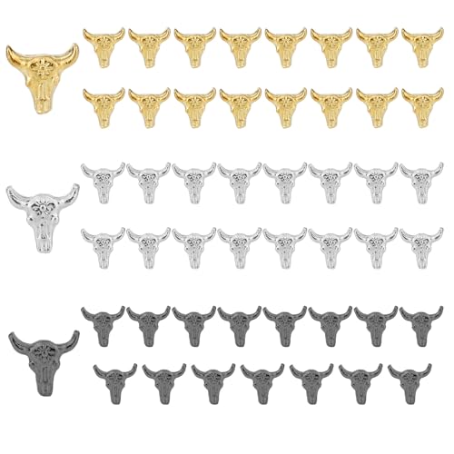 Goktvai 50st Stierkopf Anhänger, Legierung Retro Nagelanhänger Cowboy Cowgirl 3D Nagel Accessoires Metall Stierkopf Nagel Dekor für Frauen Halloween DIY Basteldekoration von Goktvai