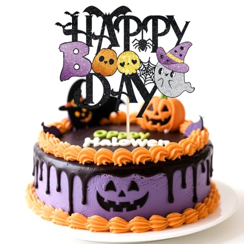 Happy Boo Kuchen Topper, Halloween Spinnennetz Boo Cupcake Deko Lustige Geburtstag Kuchen Dekoration für Party Baby Shower von Goktvai