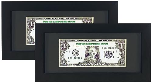 Gold Home 2 Stück schwarzer First Dollar-Schein-Rahmen mit schwarzer Matte oder 10,2 x 22,9 cm Business-Lizenzrahmen ohne Matte, Echtglas, Staffelei-Ständer und Wandaufhänger im Lieferumfang enthalten von Gold Home