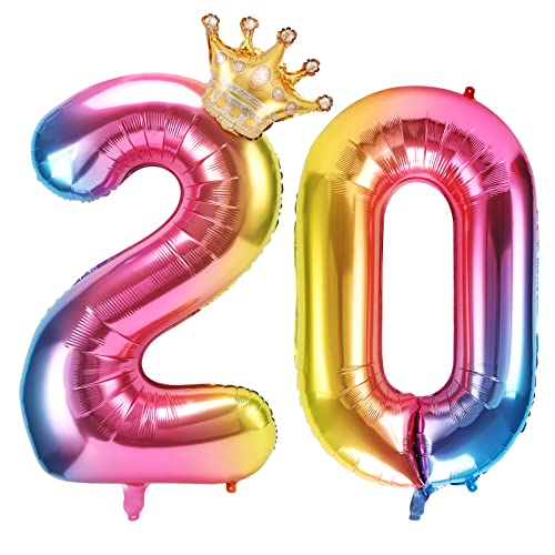 GoldOars Zahlen Luftballon 20, zahlenballon 20, 40''Riesige Folienballon 20 mit Krone, Geburtstag, Folienzahlen Luftballon, Helium Zahlenballon für Party, Birthday, Dekoration von GoldOars