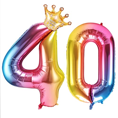 GoldOars Zahlen Luftballon 40, zahlenballon 40, 40''Riesige Folienballon 40 mit Krone, Geburtstag, Folienzahlen Luftballon, Helium Zahlenballon für Party, Birthday, Dekoration von GoldOars
