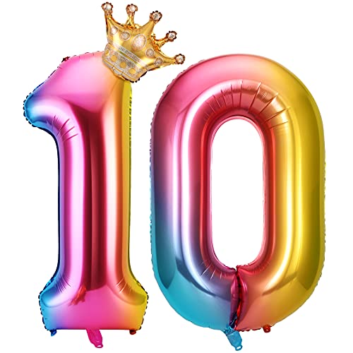 GoldOars Zahlen Luftballon 10, zahlenballon 10, 40''Riesige Folienballon 10 mit Krone, Geburtstag, Folienzahlen Luftballon, Helium Zahlenballon für Party, Birthday, Dekoration von GoldOars