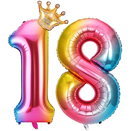 GoldOars Zahlen Luftballon 18, zahlenballon 18, 40''Riesige Folienballon 18 mit Krone, Geburtstag, Folienzahlen Luftballon, Helium Zahlenballon für Party, Birthday, Dekoration von GoldOars