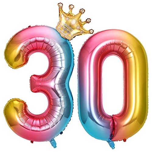 GoldOars Zahlen Luftballon 30, zahlenballon 30, 40''Riesige Folienballon mit Krone, Geburtstag, Folienzahlen Luftballon, Helium Zahlenballon für Party, Birthday, Dekoration von GoldOars