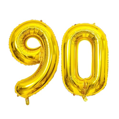 90 Geburtstag Deko Gold Luftballon Zahlen 90, GoldRock Deko 90 Geburtstag Mann Frau,90. Geburtstag Frau Geburtstagsdeko,16" Folienballon 90 Jubiläum,Nummer 90 Ballon für Männer Frauen Geburtstagsparty von GoldRock