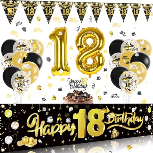Deko 18. Geburtstag Mädchen Junge Set mit Led Lichterkette, 18 Geburtstag Deko Konfetti Banner Kuchendeko,Luftballons 18. Geburtstag Deko Gold,Deko 18 Geburtstag Junge Mädchen Girlande Geburtstagsdeko Deko 18. Geburtstag Mädchen Junge Set mit Led Lichterkette, 18 Geburtstag Deko Konfetti Banner Kuchendeko,Luftballons 18. Geburtstag Deko Gold,Deko 18 Geburtstag Junge Mädchen Girlande Geburtstagsdeko von GoldRock
