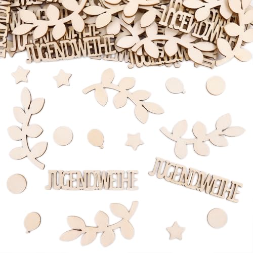 GoldRock Holz Jugendweihe Deko Konfetti Groß 1,5-6,9cm, Deko Jugendweihe Junge Mädchen,100 Stück Eukalyptus Streudeko Tischdeko Jugendweihe Geschenke,Konfirmation Jugendfeier Konfetti Tisch Dekoration von GoldRock