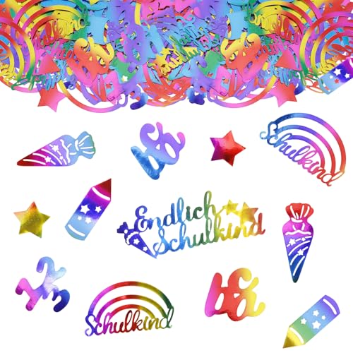 GoldRock 100 Stk Einschulung Deko Konfetti Glänzend Bunt, Schultüte Deko Einschulung Junge Mädchen,Endlich Schulkind 2025 Mädchen Jungen Streudeko,Abc,Zuckertüten Schuleinführung Schulanfang Tischdeko von GoldRock
