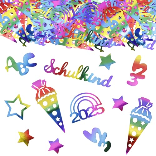 GoldRock 100 Stück Einschulung Deko Konfetti Glänzend Bunt, Schultüte Deko Einschulung Junge Mädchen, Schulkind 2025 Mädchen Jungen Streudeko, Abc 123 Zuckertüten Schuleinführung Schulanfang Tischdeko von GoldRock