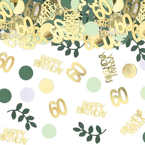 GoldRock Konfetti 60 Geburtstag Deko Groß 2,5-5,5cm, Deko 60 Geburtstag Mann Frau, Streudeko 60 Geburtstag Frau, Tischdeko 60. Geburtstag Deko Grün Gold, Deko zum 60 Geburtstag,60 Geburtstag Mann Deko von GoldRock