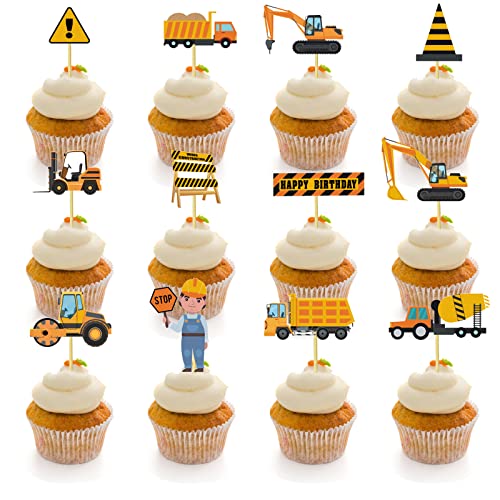 GoldRock 12 Stück Baukuchen-Umrandungskarten, Bauparty, LKW, Auto-Cupcake-Dekoration, Geburtstagsfeierzubehör, perfekt für Menschen, die Baufahrzeuge lieben. von GoldRock
