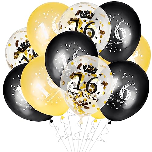 GoldRock Luftballons Deko 16 Geburtstag Mädchen Junge,15 Stück 16. Geburtstag Mädchen Luftballons Schwarz Gold,Sweet 16 Ballons, Luftballons Geburtstag 16 Jahre,Konfetti Luftballon 16 Geburtstag Deko von GoldRock
