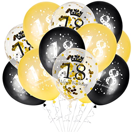 GoldRock 18 Geburtstag Deko, 15 Stück 18. Geburtstag Luftballons Mann Frau, 18. Geburtstag Deko Schwarz Gold, 18. Ballon Set, 18. Luftballons Geburtstagsdeko für Junge Mädchen Party, Tisch Dekoration von GoldRock