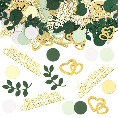 GoldRock 200 Stück Herzlichen Glückwunsch Konfetti Groß 2,5-5,9 cm, Glitter Streudeko Geburtstag,Jugendweihe Graduation Deko,Tischdeko Bachelor,Luftschlangen Grün Gold für Hochzeit,Abschluss,Muttertag von GoldRock