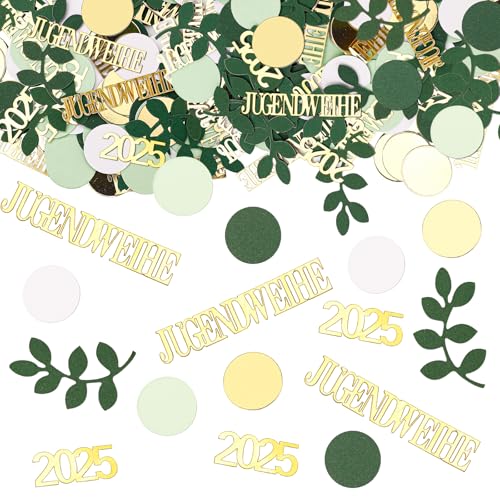 GoldRock 200 Stück Jugendweihe Deko Konfetti Groß 2,5-5,9cm,Glitzer Deko Jugendweihe Junge Mädchen,2025 Streudeko Tischdeko Jugendweihe Geschenke Grün Gold,Konfirmation Jugendfeier Konfetti Dekoration von GoldRock