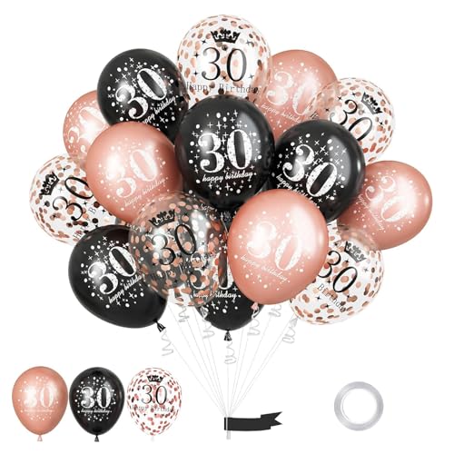 GoldRock Luftballon 30 Geburtstag Deko,15 Stk Luftballons 30 Geburtstag Männer Frauen,Deko 30 Geburtstage Frau Mann Schwarz Roségold,Geburtstagsdeko 30 Jahre Geburtstagsfeier,Ballons Happy Birthday 30 von GoldRock
