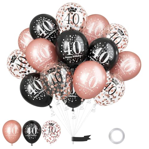 GoldRock Luftballon 40 Geburtstag Deko,15 Stk Luftballons 40 Geburtstag Männer Frauen,Deko 40 Geburtstage Frau Mann Schwarz Roségold,Geburtstagsdeko 40 Jahre Geburtstagsfeier,Ballons Happy Birthday 40 von GoldRock