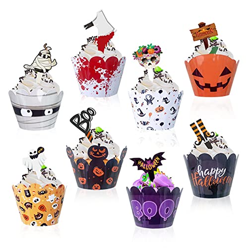 GoldRock 48 Teiliges Halloween Kuchendeko Set, 24 Cupcake Wrapper Halloween+24 Muffin Halloween Deko, Fledermaus Grabsteinmesser,Kürbis Halloween Kuchen Dessert Deko,Halloween Motto Partyzubehör GoldRock 48 Teiliges Halloween Kuchendeko Set, 24 Cupcake Wrapper Halloween+24 Muffin Halloween Deko, Fledermaus Grabsteinmesser,Kürbis Halloween Kuchen Dessert Deko,Halloween Motto Partyzubehör von GoldRock