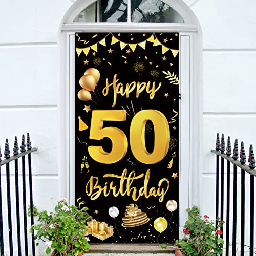 GoldRock 50 Geburtstag Deko Banner Hintergrund,Geburtstagsbanner 50,Deko 50. Geburtstag Mann Frau,50 Happy Birthday Banner,Partydeko 50.Geburtstag 185x90cm Sfeier Liefert Foto Prop Kuchen Tisch Banner von GoldRock