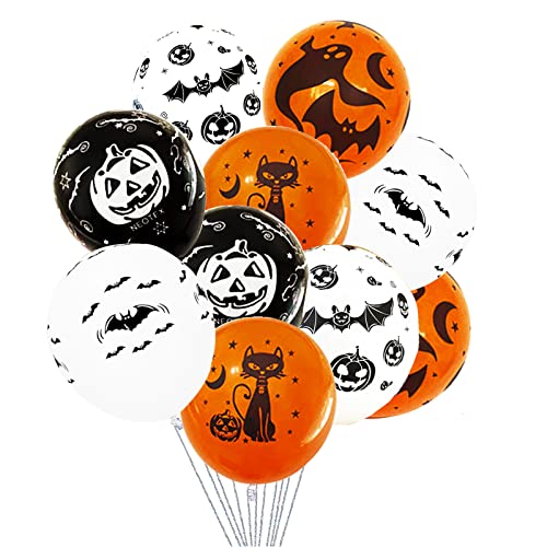 GoldRock 50 Stück Halloween Luftballon,Halloween Deko Set,Halloween Party Balloons,Schwarz Weiss Orange Halloween Luftballons Deko,Latexballon,Party Dekorationen Lieferungen(Fledermaus, Kürbis, Geist) von GoldRock
