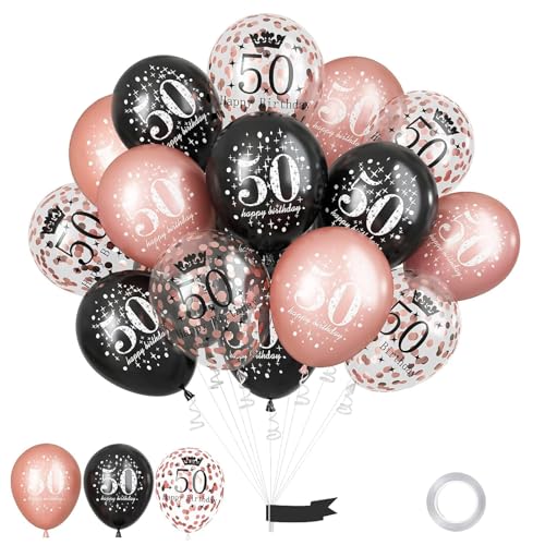 GoldRock Luftballon 50 Geburtstag Deko,Deko 50 Geburtstage Frau Mann Schwarz Roségold,15 Stk Luftballons 50 Geburtstag Männer Frauen,Geburtstagsdeko 50 Jahre Geburtstagsfeier,Ballons Happy Birthday 50 von GoldRock