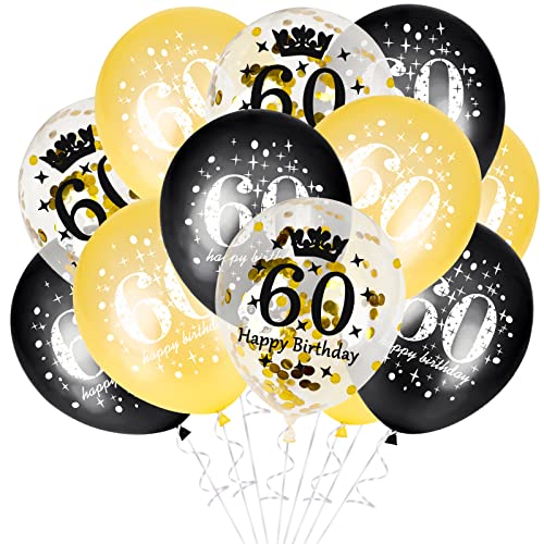 GoldRock 60 Geburtstag Deko,15 Stück 60. Geburtstag Deko Set,Luftballon 60. Schwarz Gold,60. Geburtstag Frau Mann,Happy Birthday Ballon 60 Jahre,Helium Ballons Geburtstag 60 für Party/Tisch Dekoration von GoldRock