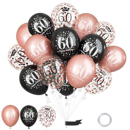 GoldRock Luftballon 60 Geburtstag Deko,Deko 60 Geburtstage Frau Mann Schwarz Roségold,15 Stk Luftballons 60 Geburtstag Männer Frauen,Geburtstagsdeko 60 Jahre Geburtstagsfeier,Ballons Happy Birthday 60 von GoldRock